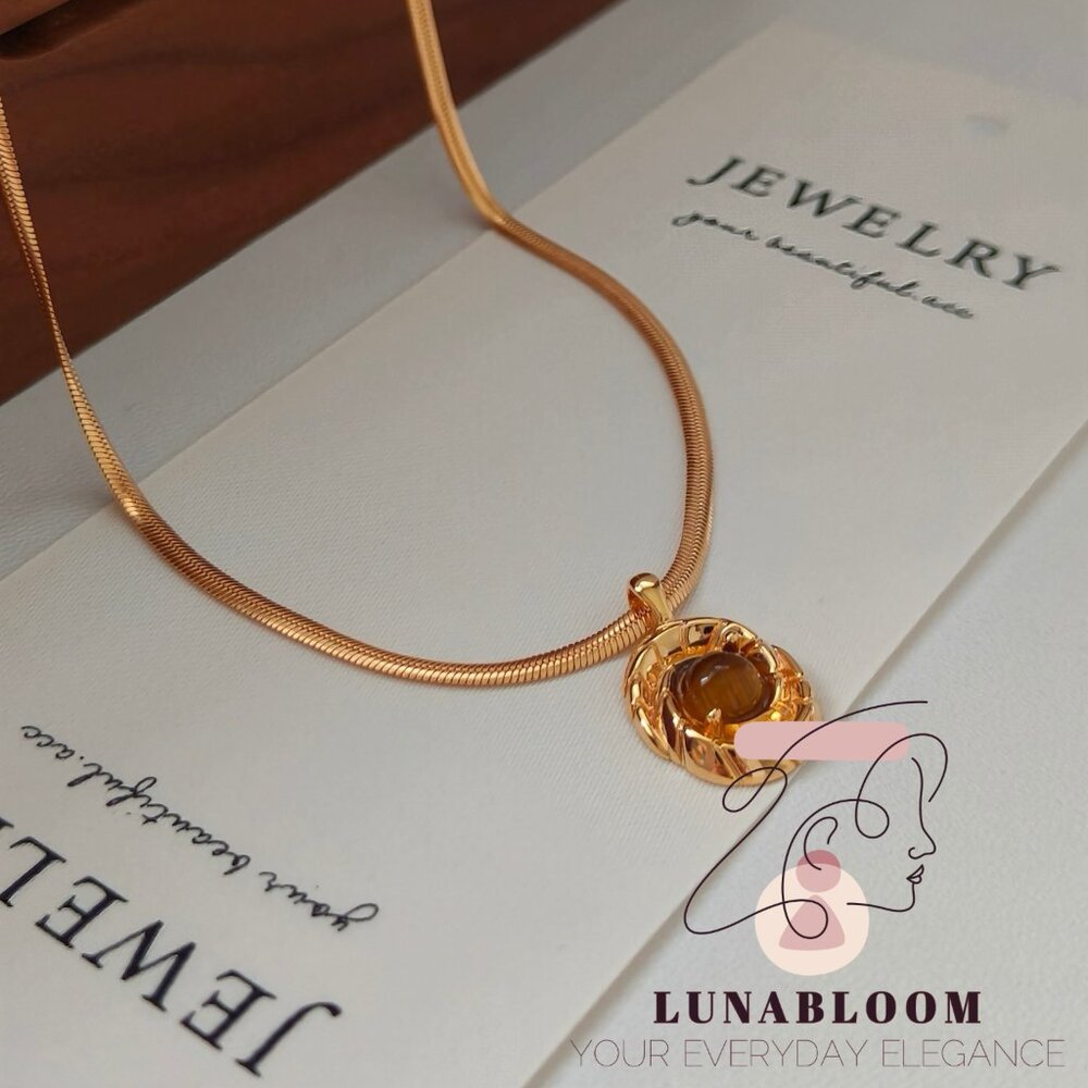 S925 Sterling Silver 18K Gold-Plated Tiger Eye Necklace